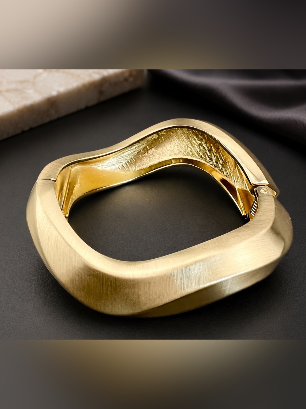 Modern Sculptural Gold Tone Bangle Bracelet